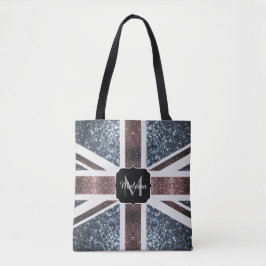 Rustige Britse vlag rode blauwe sparkles glitters  Tote Bag