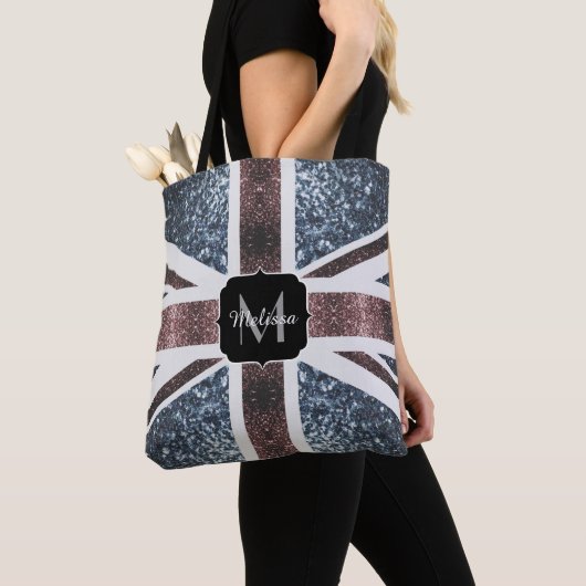 Rustige Britse vlag rode blauwe sparkles glitters  Tote Bag (Dichtbij)