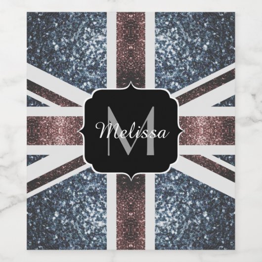 Rustige Britse vlag rode blauwe sparkles glitters Wijn Etiket (Enkel label)