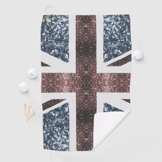 Rustige Britse vlag rode blauwe sparkles Golfhanddoek (Insitu)