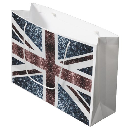 Rustige Britse vlag rode blauwe sparkles Groot Cadeauzakje (Voorkant Gekanteld)