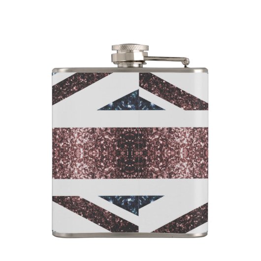 Rustige Britse vlag rode blauwe sparkles Heupfles (Achterkant)