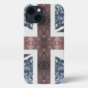 Rustige Britse vlag rode blauwe sparkles iPhone 13 Hoesje