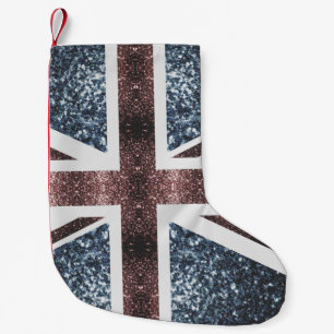 Rustige Britse vlag rode blauwe sparkles Kleine Kerstsok