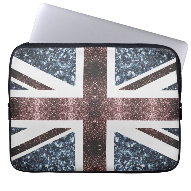 Rustige Britse vlag rode blauwe sparkles Laptop Sleeve (Voorkant)