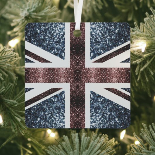 Rustige Britse vlag rode blauwe sparkles Metalen Ornament (Insitu)