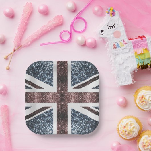 Rustige Britse vlag rode blauwe sparkles Papieren Bordje (Feest)