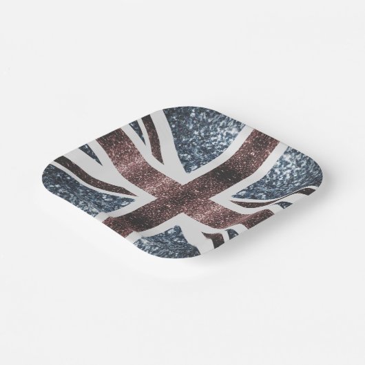 Rustige Britse vlag rode blauwe sparkles Papieren Bordje (Gebogen)