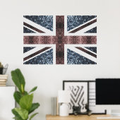 Rustige Britse vlag rode blauwe sparkles Poster (Thuiskantoor)