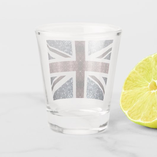 Rustige Britse vlag rode blauwe sparkles Shot Glas (Achterkant)