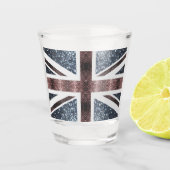 Rustige Britse vlag rode blauwe sparkles Shot Glas (Voorkant)