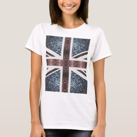 Rustige Britse vlag rode blauwe sparkles T-shirt (Voorkant)