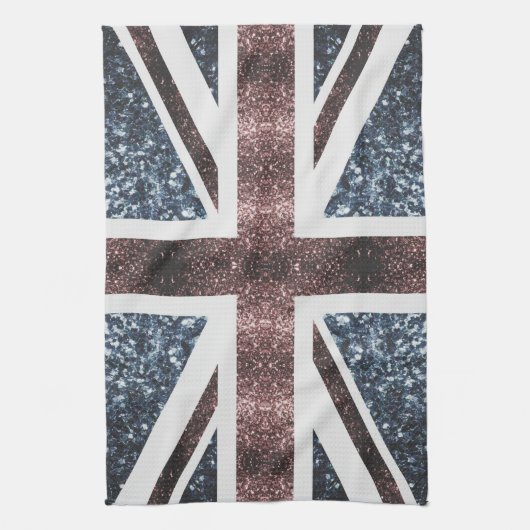 Rustige Britse vlag rode blauwe sparkles Theedoek (Verticaal)