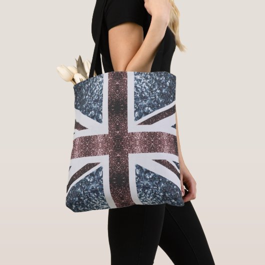 Rustige Britse vlag rode blauwe sparkles Tote Bag (Dichtbij)