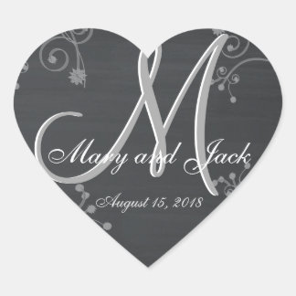 Rustige bruiloft Chalkboard 3d Monogram Hart Sticker
