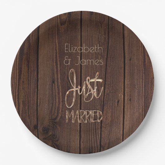 Rustige bruiloft Dark Brown Wood Country Style Papieren Bordje (Voorkant)