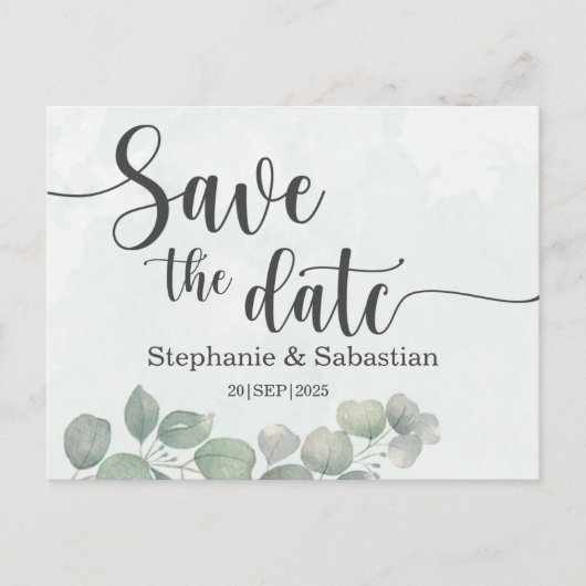 Rustige bruiloft Eucalyptus Green BEWAART DE DATUM Briefkaart (Voorkant)