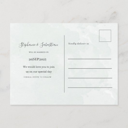 Rustige bruiloft Eucalyptus Green BEWAART DE DATUM Briefkaart (Achterkant)