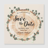 Rustige bruiloft Eucalyptus Wood snijdt Slice op m Magnetische Uitnodiging (Voorkant)