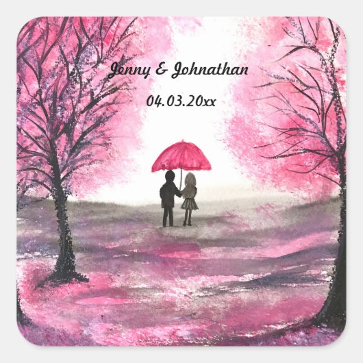 Rustige bruiloft-liefdespaar kerry-bloesems vierkante sticker (Voorkant)