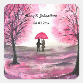 Rustige bruiloft-liefdespaar kerry-bloesems vierkante sticker