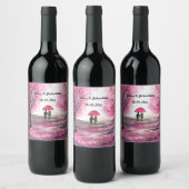 Rustige bruiloft-liefdespaar kerry-bloesems wijn etiket (Flessen)