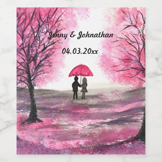 Rustige bruiloft-liefdespaar kerry-bloesems wijn etiket (Enkel label)