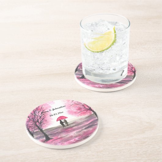 Rustige bruiloft-liefdespaar kerry-bloesems zandsteen onderzetter (Zijkant)