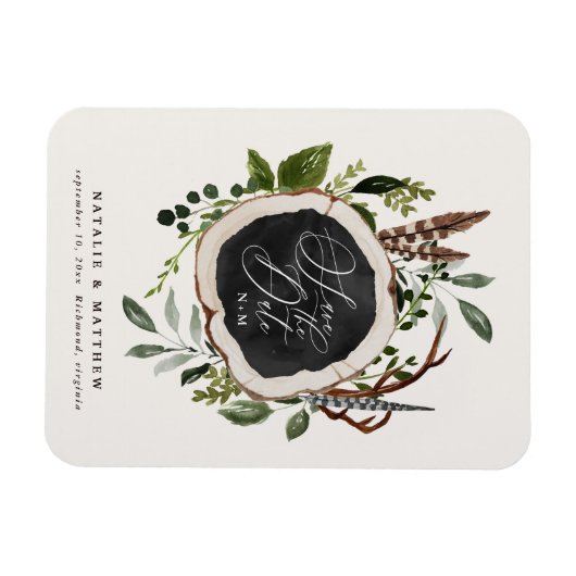 Rustige bruiloft met houtslijm, behalve de datum magneet (Horizontaal)