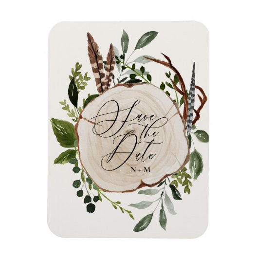 Rustige bruiloft met houtslijm, behalve de datum magneet (Verticaal)