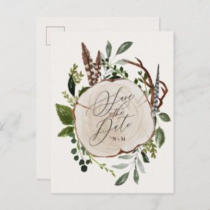 Rustige bruiloft met houtslijm, met uitzondering v aankondigingskaart