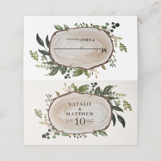 Rustige bruiloft met houtslijm plaatskaartje (Buitenkant ongevouwen)