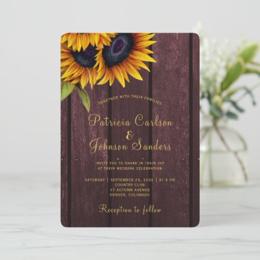 Rustige bruiloft met zonnebloem kaart (Staand voorkant)