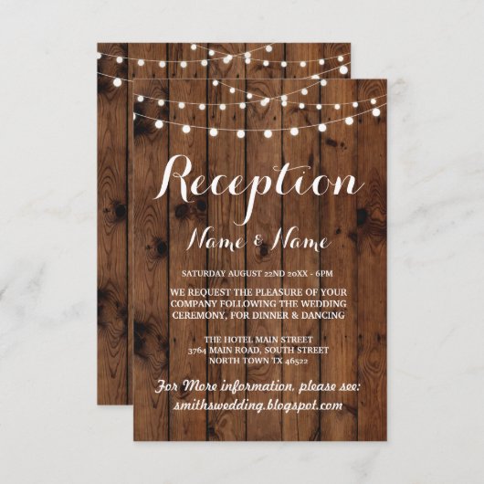 Rustige bruiloft Ontvangkaarten Houtlampjes Informatiekaartje (Voorkant / Achterkant)