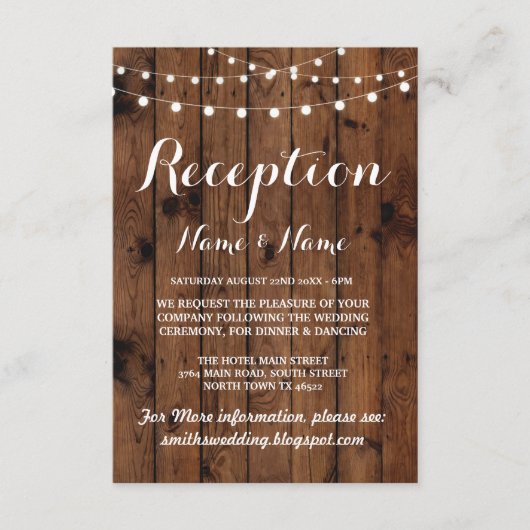 Rustige bruiloft Ontvangkaarten Houtlampjes Informatiekaartje (Voorkant)