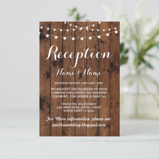 Rustige bruiloft Ontvangkaarten Houtlampjes Informatiekaartje (Staand voorkant)