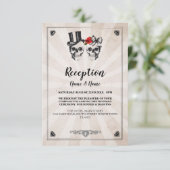 Rustige bruiloft Ontvangkaarten Skulls Red Rose Informatiekaartje (Staand voorkant)