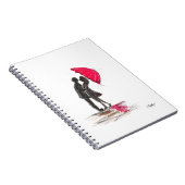 Rustige bruiloft rode paraplu's in liefdeschic notitieboek (Rechterzijde)