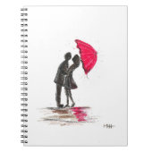 Rustige bruiloft rode paraplu's in liefdeschic notitieboek (Voorkant)