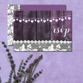 rustige bruiloft rsvp - hout, kant, snaarharten kaart