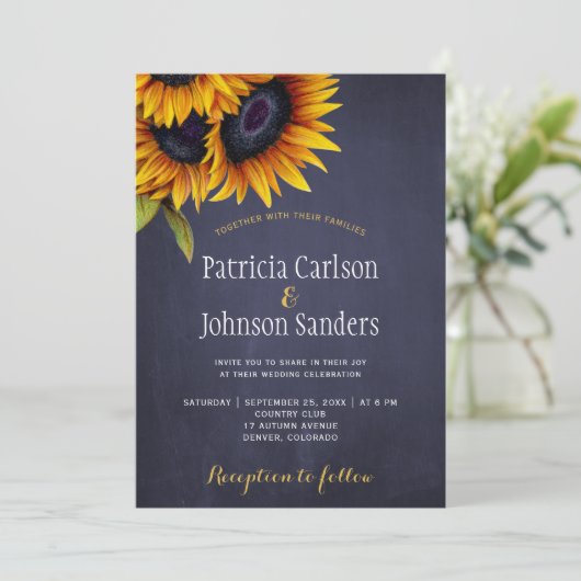 Rustige bruiloft voor zonnebloemenmars kaart (Staand voorkant)