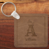 Rustige bruin kunstleder - op maat - monogram - na sleutelhanger (Voorkant)