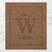 Rustige bruin kunstleder op maat wijn etiket (Enkel label)