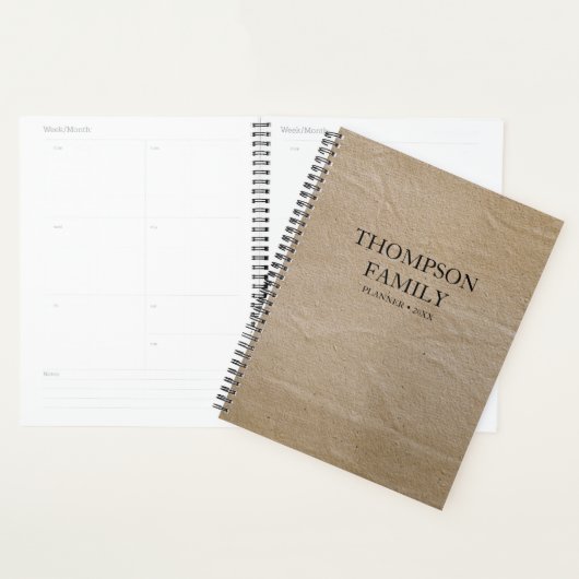 Rustige bruin  papierminimalistische familie planner (Display)