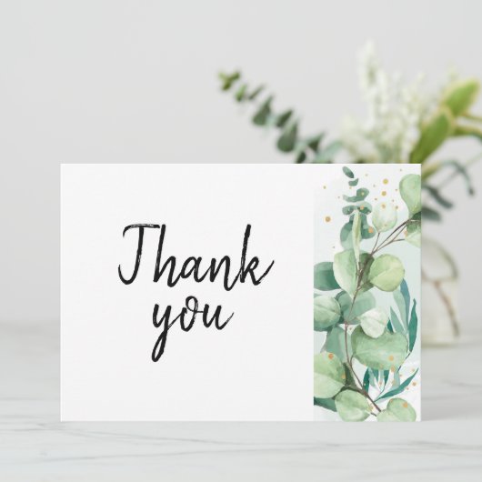 Rustige bruinachtige eucalyptusbruiloft bedankt kaart (Staand voorkant)