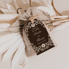 Rustige bruine beige bloemige trouw cadeaulabel
