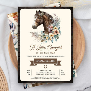 Rustige Bruine Bloemige Paard Cowgirl Baby Shower Kaart