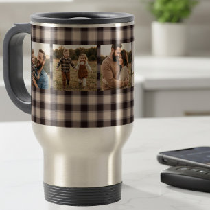 Rustige bruine Buffalo Plaid Family Man 5 foto Reisbeker