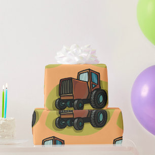 Rustige bruine cartoon-tractor boerderij voertuig cadeaupapier