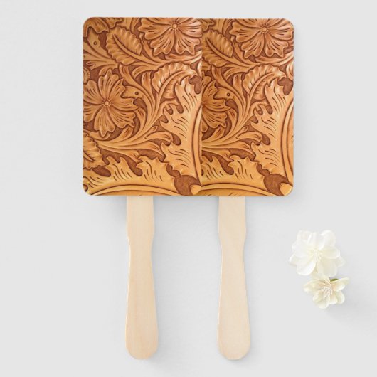 Rustige bruine cowboy mode western leder handwaaier (Voorkant en achterkant)